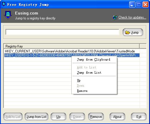Free Registry Jump 2.1.20150304 software screenshot