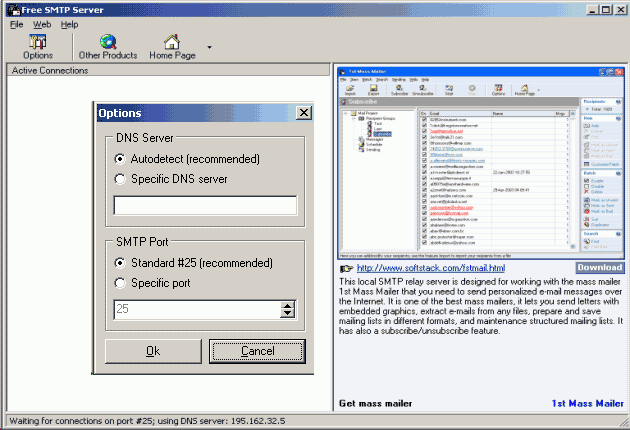Free SMTP Server 2.596 software screenshot