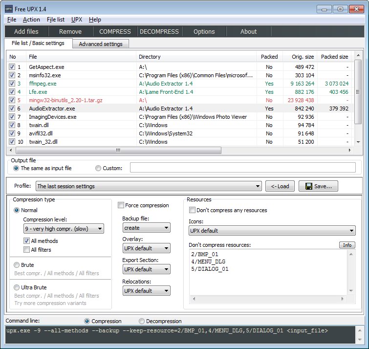 Free UPX 2.4 software screenshot