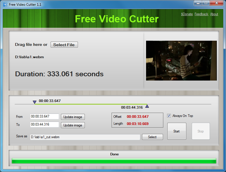 Free Video Cutter 1.3 software screenshot