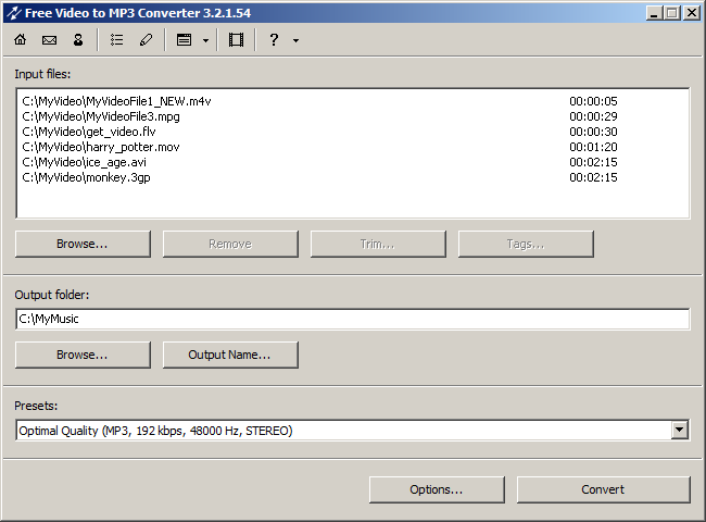 Free Video to Mp3 Converter 5.1.0.307 software screenshot