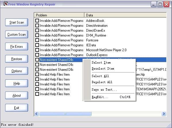 Free Window Registry Repair 3.8 software screenshot