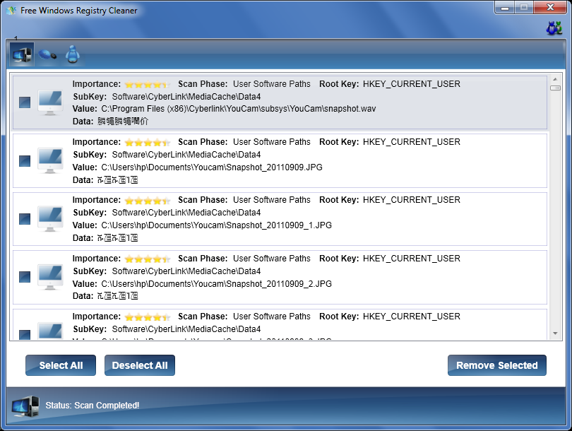 Free Windows Registry Cleaner HLP 1.2.2 software screenshot