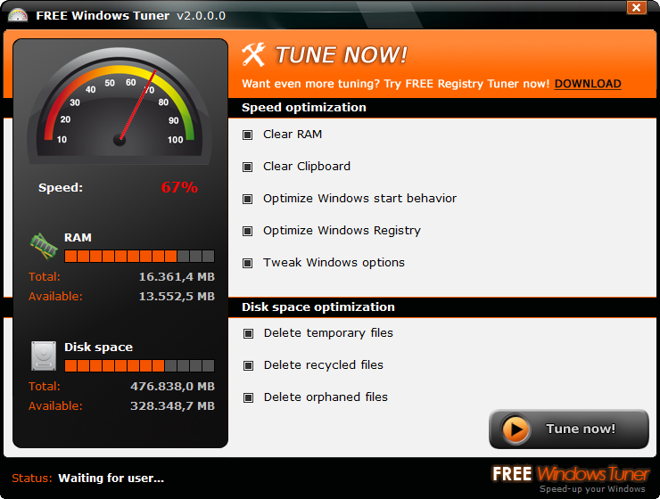 Free Windows Tuner 2.0.1.3 software screenshot
