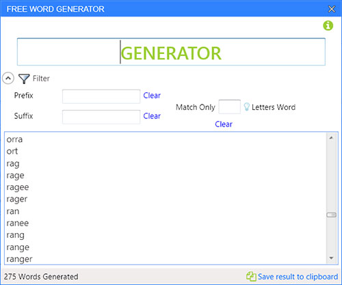 Free Word Generator 1.0 software screenshot