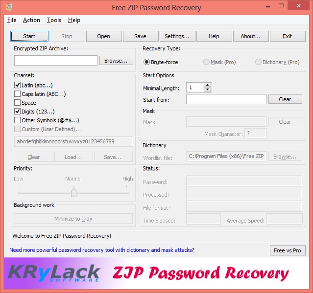Free ZIP Password Recovery 3.60.68 software screenshot