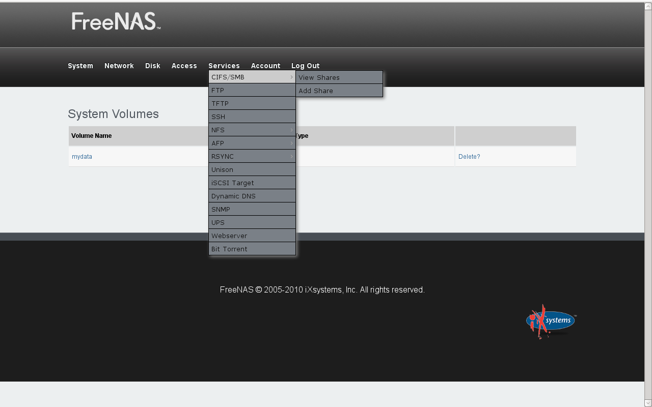 FreeNAS 10.0.2 (Corral) software screenshot