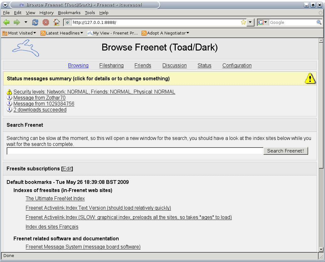 FreeNet 0.7.5.1475 software screenshot