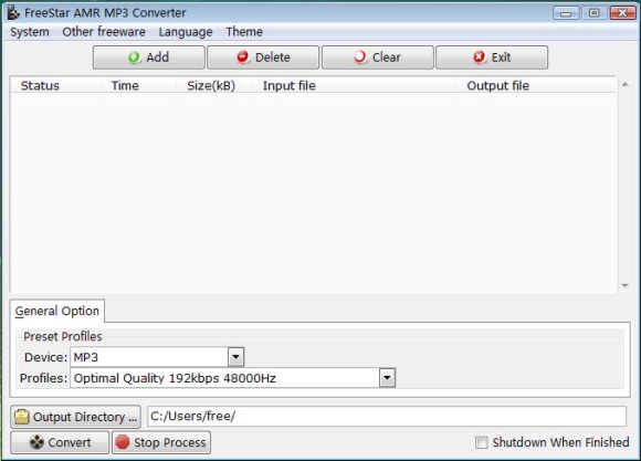 FreeStar AMR MP3 Converter 1.0.9 software screenshot