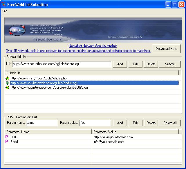 FreeWebLinkSubmitter 1.2.9 software screenshot