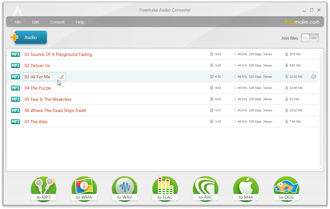 Freemake Audio Converter 1.1.8.7 software screenshot