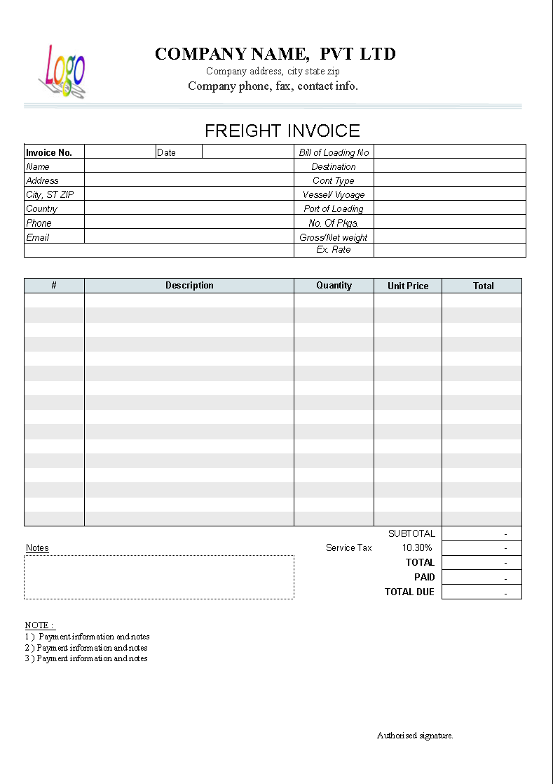 Freight Invoice Template  software screenshot