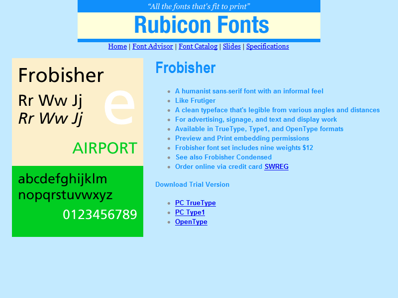 Frobisher Font Type1 2.00 software screenshot