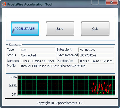 FrostWire Acceleration Tool 3.5.0 software screenshot