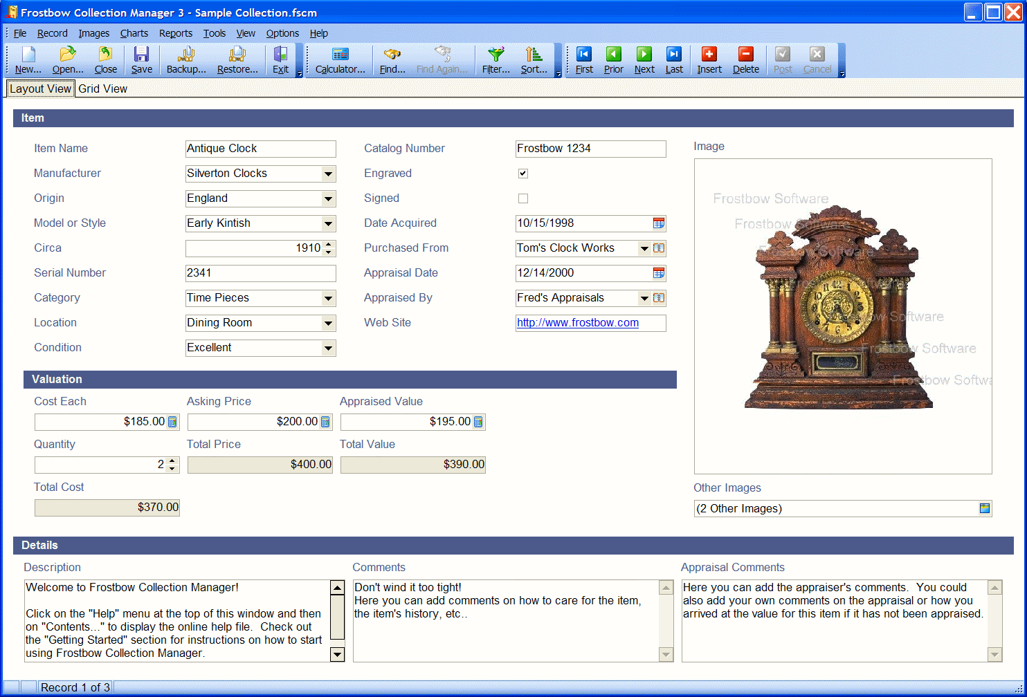 Frostbow Collection Manager 3.2.6 software screenshot