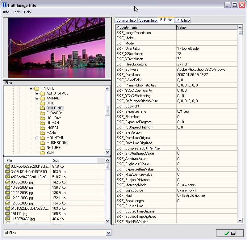 Full Image Info 1.3 software screenshot