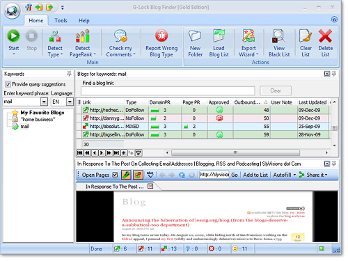 G-Lock Blog Finder 3.5.5.1900 software screenshot