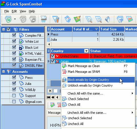 G-Lock SpamCombat 3.0 software screenshot