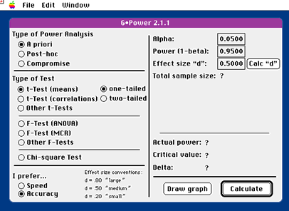 G*Power 3.1.5 software screenshot