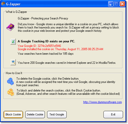 G-Zapper 3.1 software screenshot
