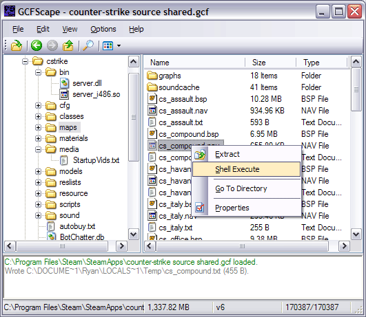 GCFScape 1.8.3 software screenshot