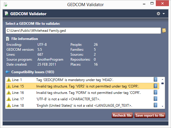 GEDCOM Validator 6.0.0.0 software screenshot