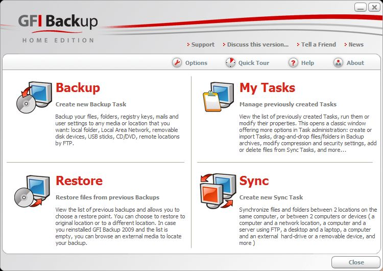 GFI BackUp - Home Edition 2009 software screenshot