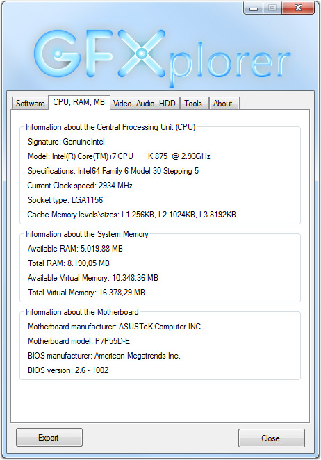 GFXplorer 3.9.3.1330 software screenshot