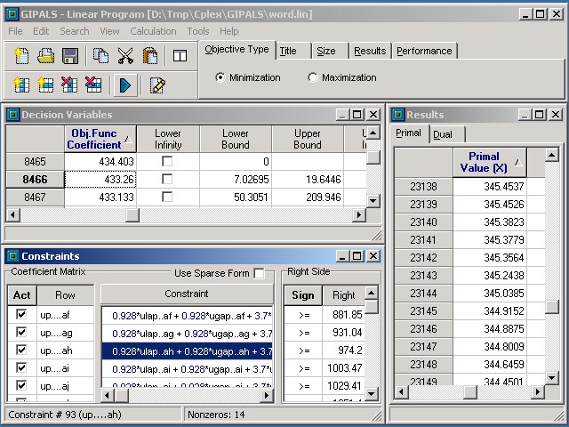 GIPALS - Linear Programming Environment 3.3 software screenshot