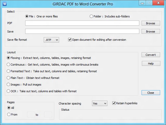 GIRDAC PDF to Word Converter Pro 12.2.4.3 software screenshot