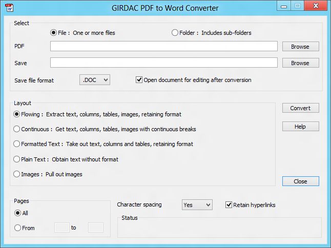 GIRDAC PDF to Word Converter 9.2.2.1 software screenshot