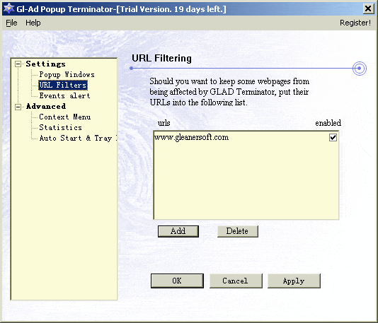 GL-AD Popup Terminator 1.72 software screenshot