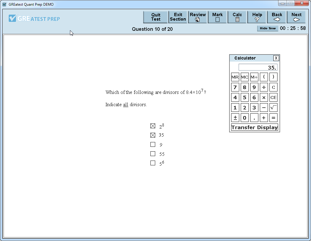 GRE Calculator 1.0.7 software screenshot