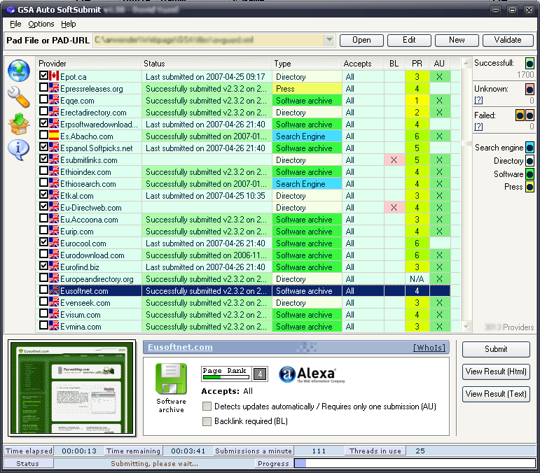 GSA Auto SoftSubmit 7.27 software screenshot