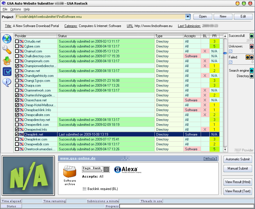 GSA Auto Website Submitter 5.14 software screenshot