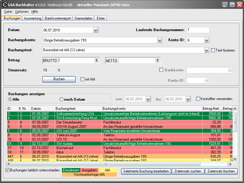 GSA Buchhalter 1.7.2 software screenshot