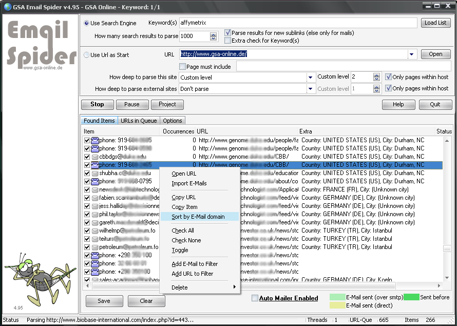 GSA Email Spider 7.50 software screenshot