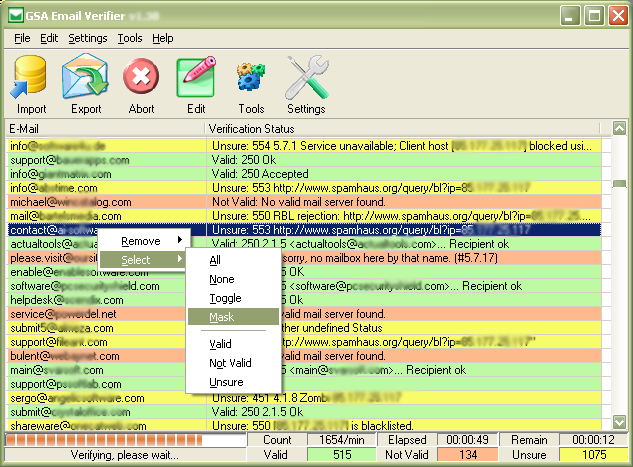 GSA Email Verifier 2.91 software screenshot