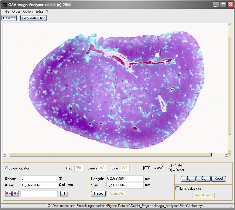 GSA Image Analyser 4.0.9 software screenshot