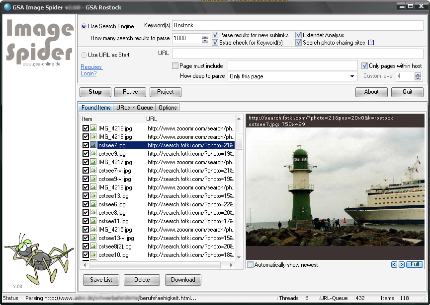 GSA Image Spider 2.90 software screenshot
