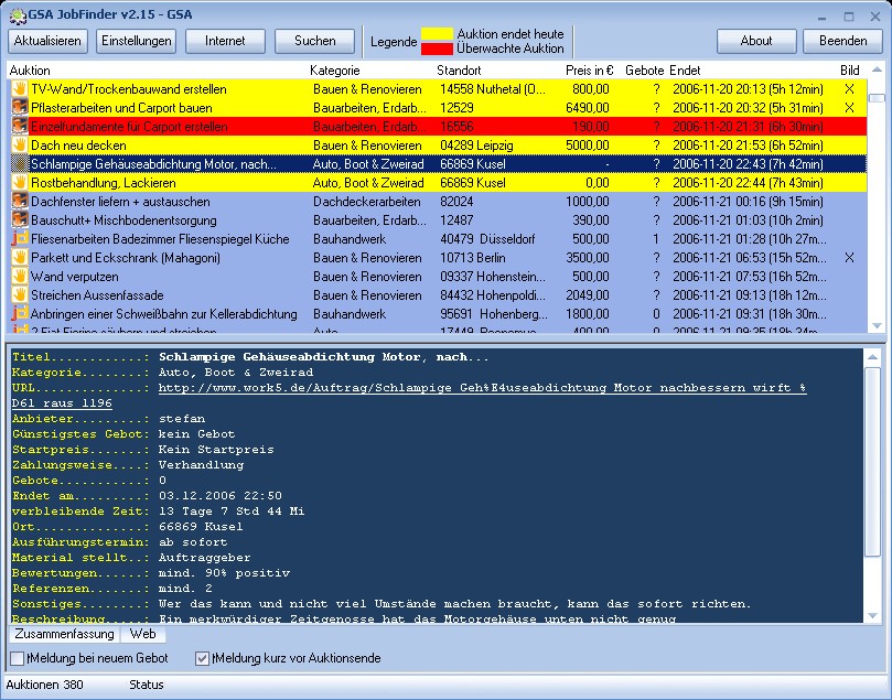 GSA JobFinder 2.40 software screenshot