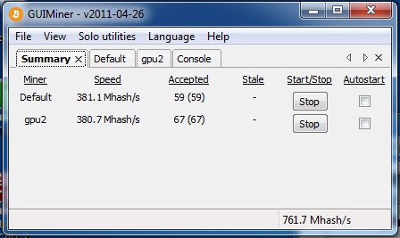 GUIMiner 2012-12-03 software screenshot