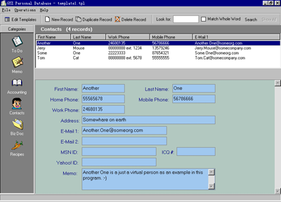 GYZ Personal Database 1.1.1 software screenshot