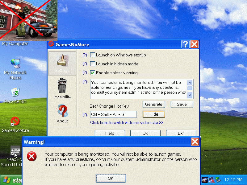 GamesNoMore 1.4 software screenshot