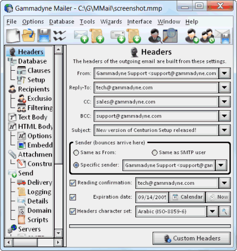 Gammadyne Mailer 50.0 software screenshot