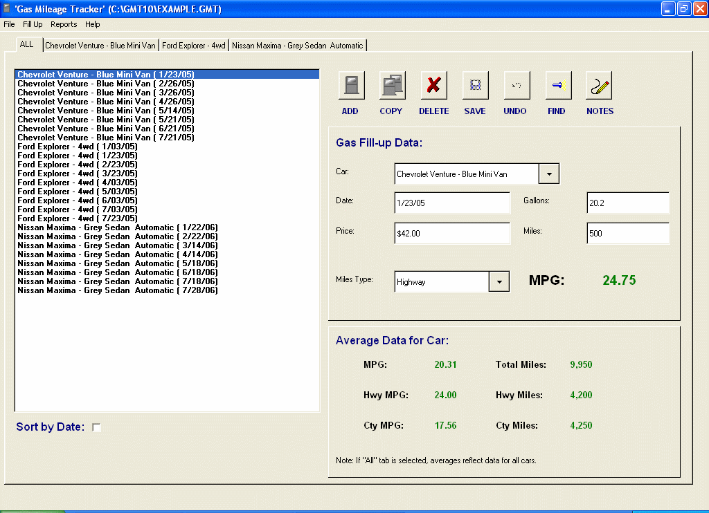 Gas Mileage MPG Tracker 2.1.1 software screenshot
