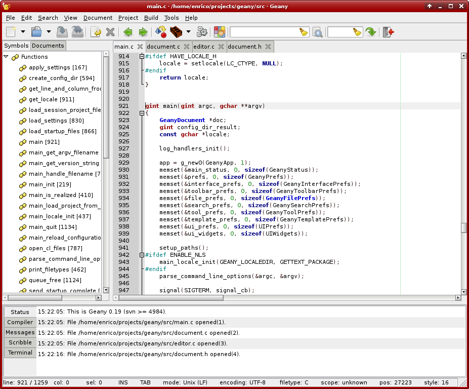 Geany 1.30 software screenshot