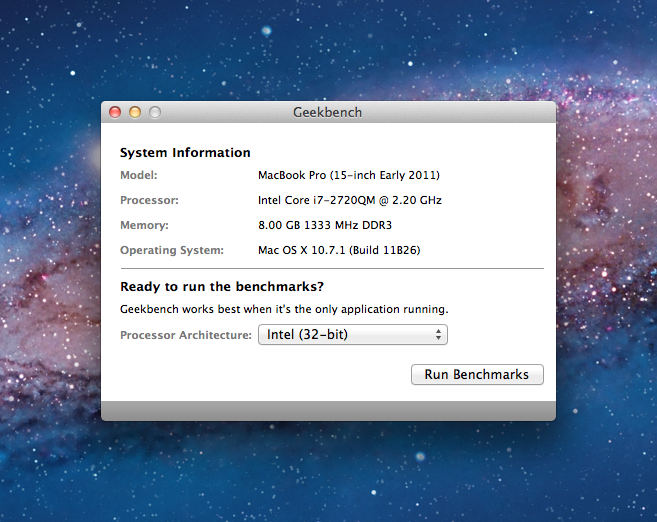 Geekbench 4.1.0 software screenshot