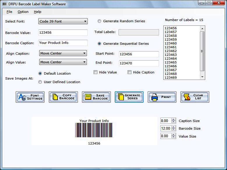 Generate Barcodes 5.0.1.5 software screenshot