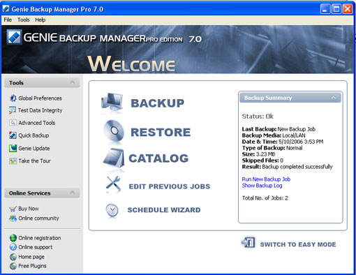 Genie Backup Manager Professional 6.0 software screenshot